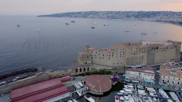 4K Aerial of Naples, Italy at sunset.