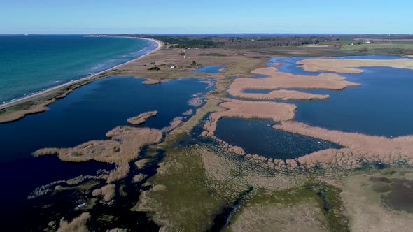 Drone video of danish protected coast and wetlands