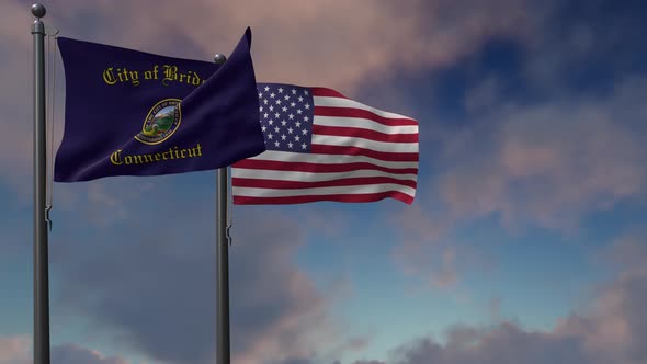 Bridgeport City Flag Waving Along With The National Flag Of The USA - 4K