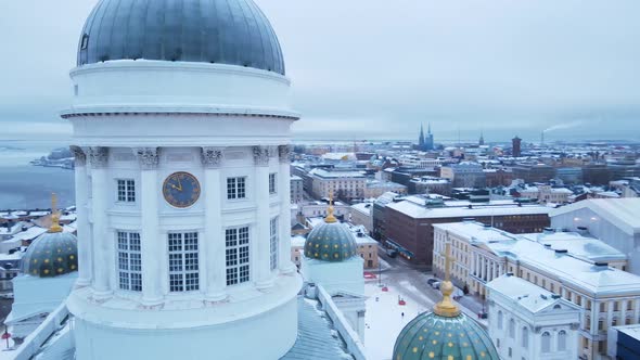 Helsinki City Skyline Behind the Cathedral Dome and Clock