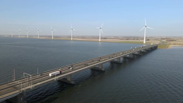 Panorama view scenic Ketelbrug bascule bridge in the Netherlands, Windmills in Background