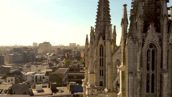 Fly-through Antwerp Saint George's church Towers Revealing cityscape, Belgium