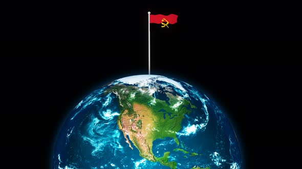 3d Rotated Planet Earth On Flying Angola Flag Flag Animation