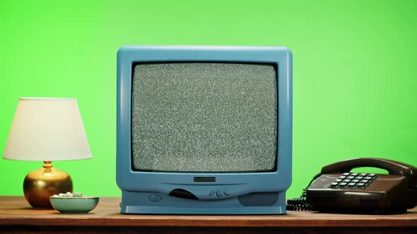 Old Television with Grey Screen on Chroma Green Background
