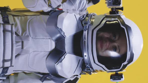Female Astronaut Showing Thumbs Up To Camera