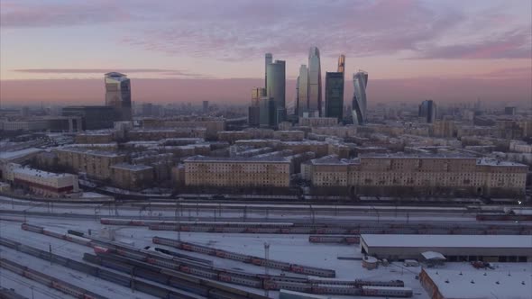 Sunset Sky Night Light Moscow City Traffic Ring Road Aerial