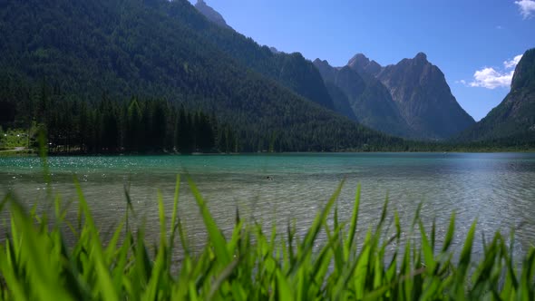 Lake Dobbiaco in the Dolomites, Italy