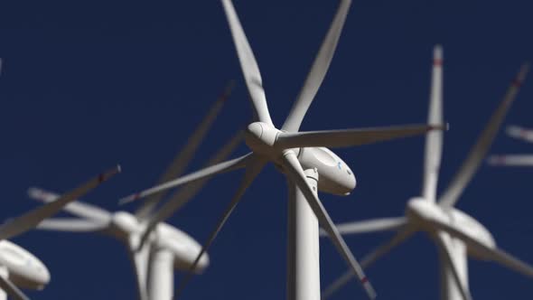 Wind farm against the sky, an animation on the theme of renewable electricity alt