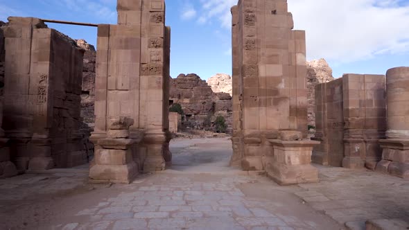 Stone Gates With Pillars On Each Side In Ancient City Of Petra