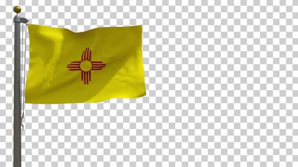 New Mexico State Flag (USA) on Flagpole with Alpha Channel - 4K