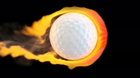 Flying golf ball on fire on a black background