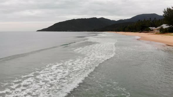 Aerial view of Thai beach in early morning. Located in Khanom, Thailand.