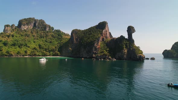aerial view of the famous chicken head (Ko Kai) Island on a sunny summer morning as a thai longtail