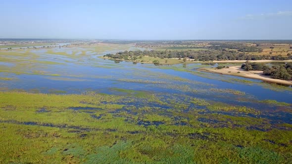 Okavango delta river on Namibia and Angola border