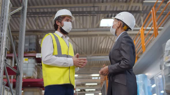 Successful Partners in Safety Mask Handshaking in Warehouse of Large Factory
