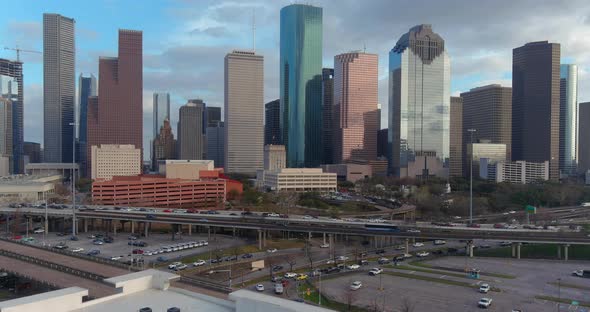 Aerial view of downtown Houston and surrounding landscape