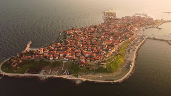 Aerial View of Nesebar Ancient City on the Black Sea Coast of Bulgaria