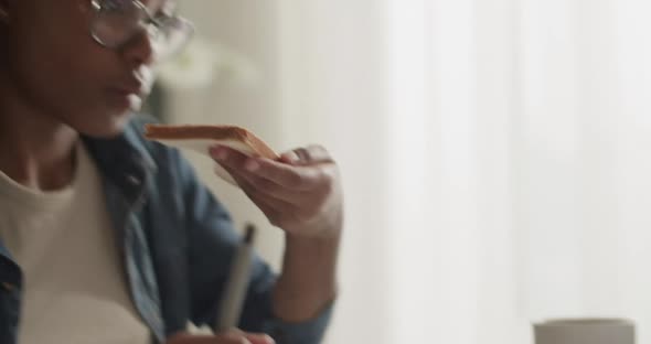 Black Student Having Toast for Lunch