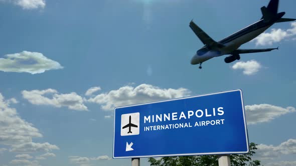 Airplane landing at Minneapolis Minnesota, USA airport