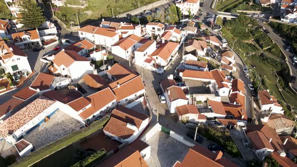 Aerial view of Azenhas do Mar, a small town in Colares municipality, Portugal.