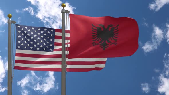 Usa Flag Vs Albania Flag On Flagpole