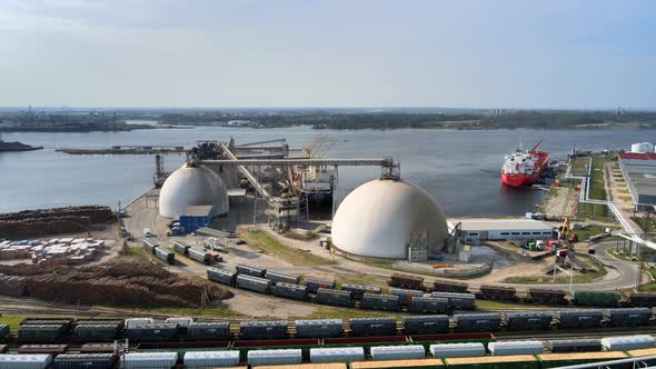 Sea port industrial zone with cargo ships