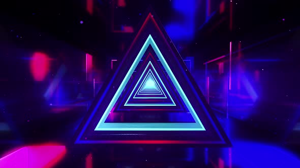 Neon Tunnel Triangle Light Fast Moving Tunnel Neon Glow Motion Graphics Background Video Loop