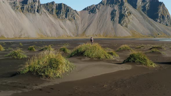 Epic Drone View of the Landscape in Stokksnes