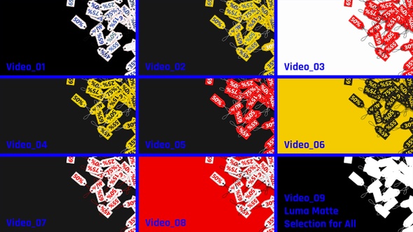 Number Percent Tags Falling Slow Motion 3D Rendering, Eight Different Themes of Color Combinations