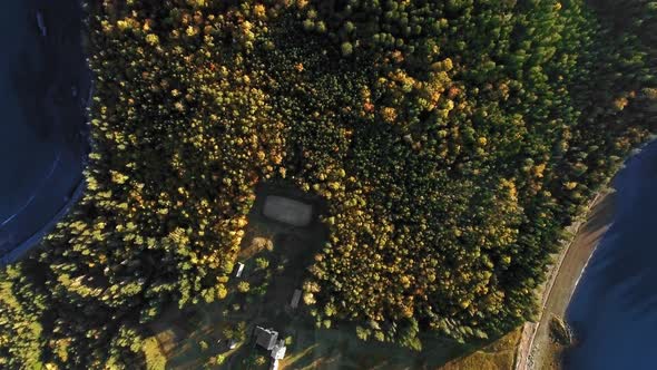 Top down aerial view of Head Harbour lighthouse, New Brunswick, Canada