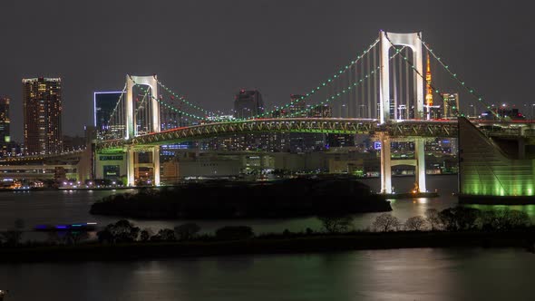 Timelapse Heavy Traffic on Famous Tokyo Rainbow Bridge