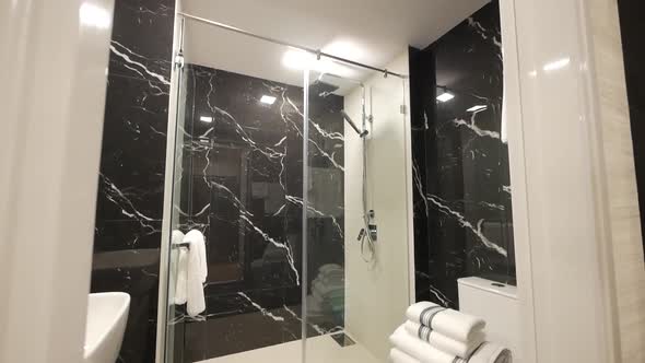 Elegant Bathroom with Marble Pattern Wall Decoration