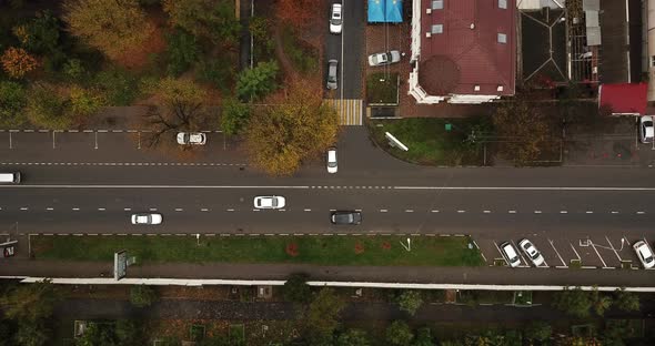 Top Down Drone Point of View - Steet City Road Intersection in Autumn Time