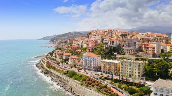 Landscape Vieux Maurizio Port From Above Aerial Skyline View of Italian Coastline in Liguria