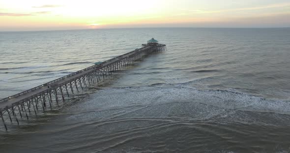 Aerial of Folly Beach Fishing Pier at Sunrise