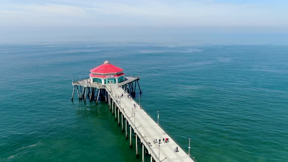 Aerial View of Huntington Pier, Beach and Coastline During Sunny Summer Day