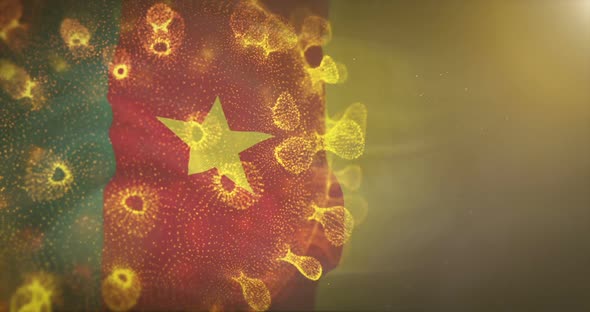 Cameroon Flag With Corona Virus Bacteria