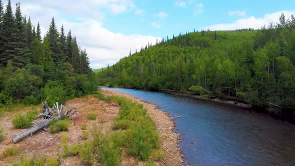 4K Drone Video (fast dolly shot,low elevation) of Chena River at Angel Rocks Trailhead near Chena Ho