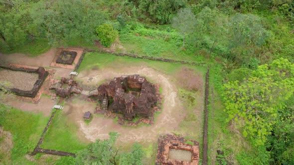 Aerial View of Ruins in the My Son Sanctuary Remains of an Ancient Cham Civilization in Vietnam