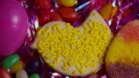 Cinematic, Rotating Shot of Easter Cookies on a Plate 