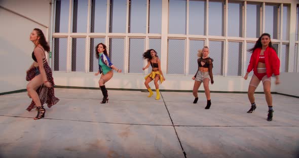 All Girl Dance Crew Performing On Rooftop