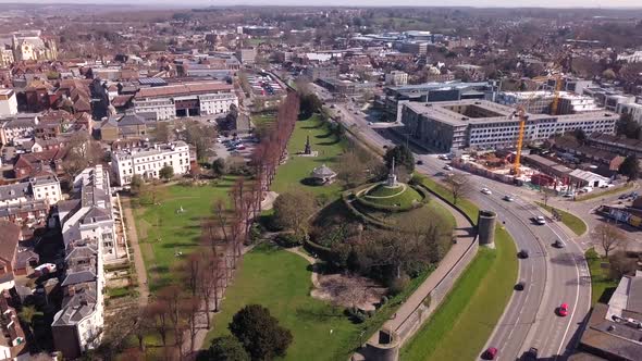 Aerial shot of the Dane John Gardens in Canterbury, Kent