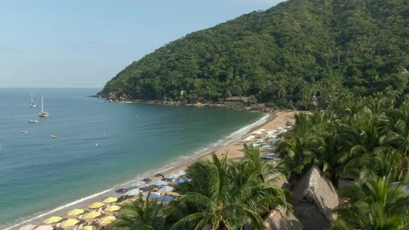 Tropical Paradise With Dense Forest Mountains In Yelapa Beach, Jalisco, Mexico. Aerial Drone Shot