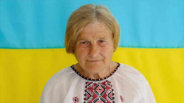 Grandmother is a Ukrainian Patriot in an Embroidered Shirt