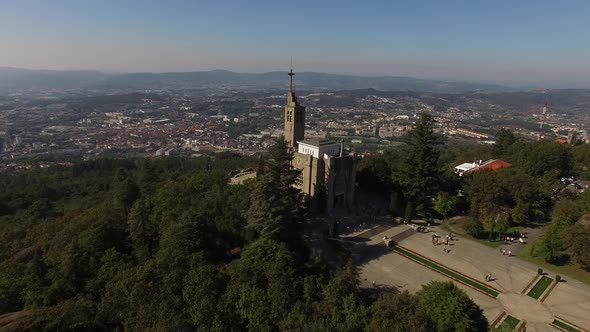 Santuario da Penha Sanctuary drone aerial view in Guimaraes, Portugal