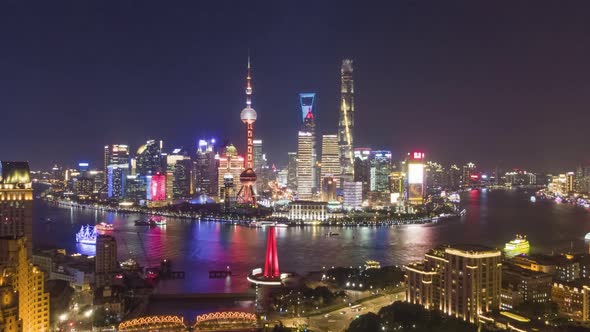 Shanghai City at Night. Aerial View