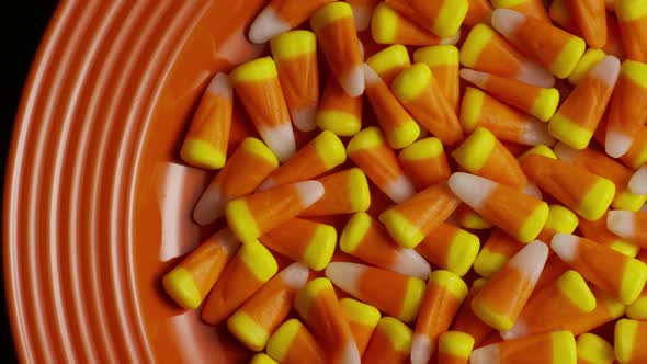 Rotating shot of Halloween candy corn 