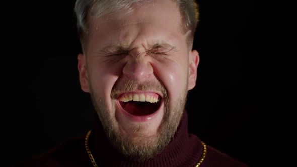 Stylish Smiling Young Man in Rtrendy Clothes Looking at Camera Laughting at Loud Feeling Happiness