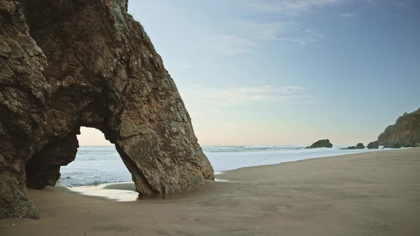 Lisbon Beach and Dramatic Portugal Coast with Arch Rock Formation, Beautiful Coastal Scenery and Lan