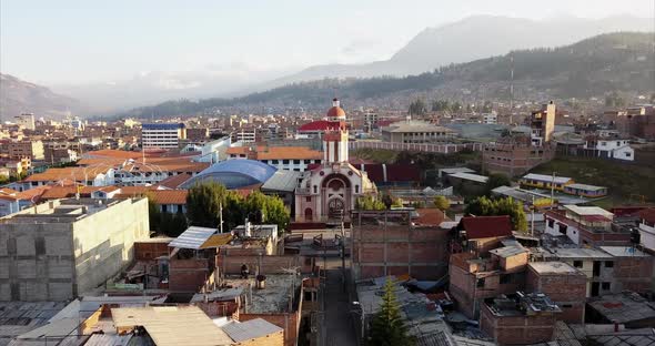 an aerial shot of a catholic church in peru